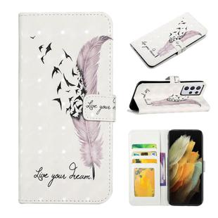 For Samsung Galaxy S21 Ultra 5G Oil Embossed 3D Drawing Leather Phone Case(Feather)