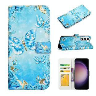 For Samsung Galaxy S23+ 5G Oil Embossed 3D Drawing Leather Phone Case(Blue Butterflies)