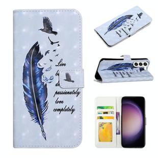 For Samsung Galaxy S23+ 5G Oil Embossed 3D Drawing Leather Phone Case(Blue Feather)