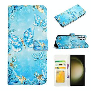 For Samsung Galaxy S23 Ultra 5G Oil Embossed 3D Drawing Leather Phone Case(Blue Butterflies)
