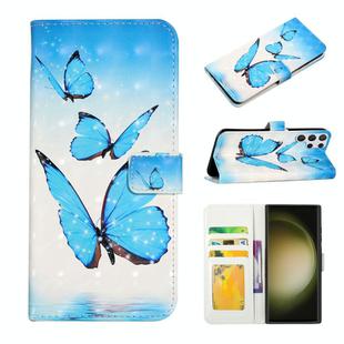 For Samsung Galaxy S23 Ultra 5G Oil Embossed 3D Drawing Leather Phone Case(3 Butterflies)