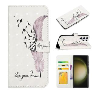 For Samsung Galaxy S23 Ultra 5G Oil Embossed 3D Drawing Leather Phone Case(Feather)