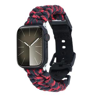 For Apple Watch SE 2023 44mm Paracord Plain Braided Webbing Buckle Watch Band(Black Red)
