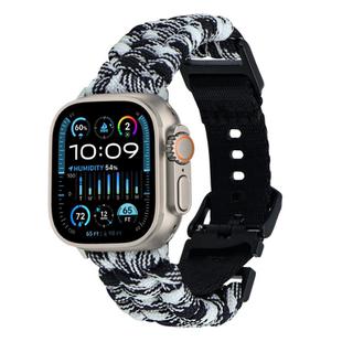 For Apple Watch Ultra 2 49mm Paracord Plain Braided Webbing Buckle Watch Band(Black White)