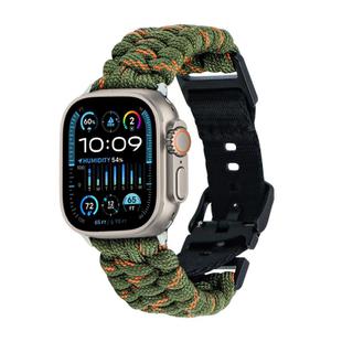 For Apple Watch Ultra 2 49mm Paracord Plain Braided Webbing Buckle Watch Band(Army Green Orange)