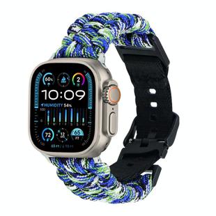 For Apple Watch Ultra 2 49mm Paracord Plain Braided Webbing Buckle Watch Band(Blue Green)