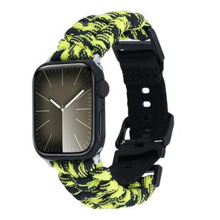 For Apple Watch Series 9 45mm Paracord Plain Braided Webbing Buckle Watch Band(Black Yellow)