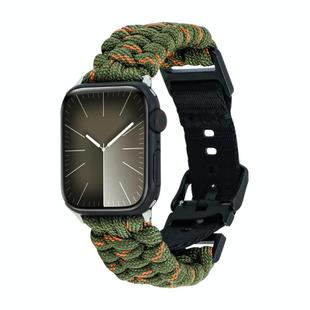 For Apple Watch Series 9 45mm Paracord Plain Braided Webbing Buckle Watch Band(Army Green Orange)