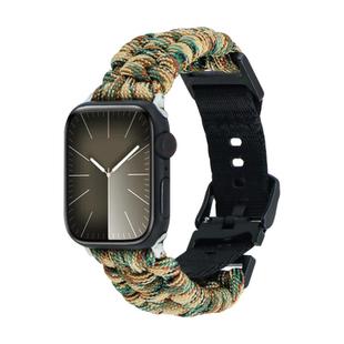 For Apple Watch Series 9 45mm Paracord Plain Braided Webbing Buckle Watch Band(Army Green Camouflage)