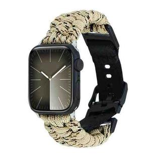 For Apple Watch Series 9 45mm Paracord Plain Braided Webbing Buckle Watch Band(Khaki Camouflage)