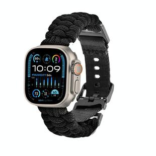 For Apple Watch Ultra 49mm Paracord Plain Braided Webbing Buckle Watch Band(Black)