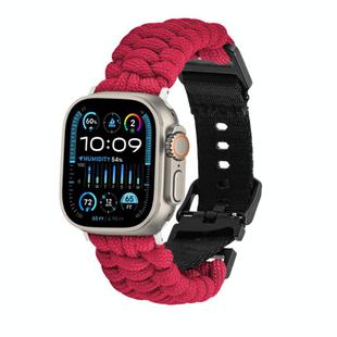 For Apple Watch Ultra 49mm Paracord Plain Braided Webbing Buckle Watch Band(Red)