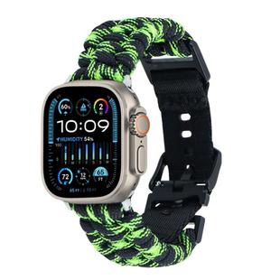 For Apple Watch Ultra 49mm Paracord Plain Braided Webbing Buckle Watch Band(Black Green)