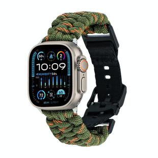 For Apple Watch Ultra 49mm Paracord Plain Braided Webbing Buckle Watch Band(Army Green Orange)