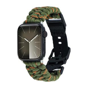 For Apple Watch Series 8 41mm Paracord Plain Braided Webbing Buckle Watch Band(Army Green Orange)