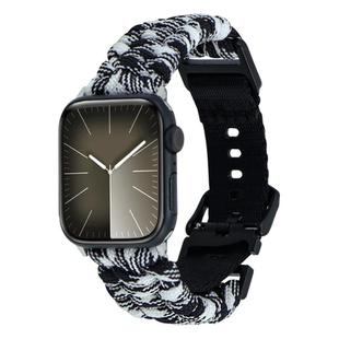 For Apple Watch Series 8 45mm Paracord Plain Braided Webbing Buckle Watch Band(Black White)