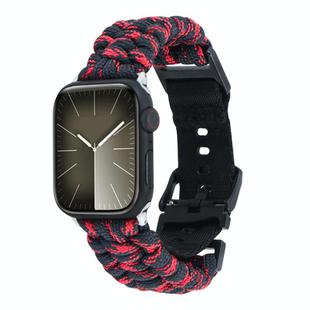 For Apple Watch Series 8 45mm Paracord Plain Braided Webbing Buckle Watch Band(Black Red)