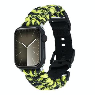 For Apple Watch Series 8 45mm Paracord Plain Braided Webbing Buckle Watch Band(Black Yellow)