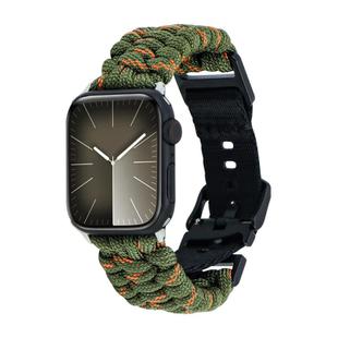 For Apple Watch Series 8 45mm Paracord Plain Braided Webbing Buckle Watch Band(Army Green Orange)