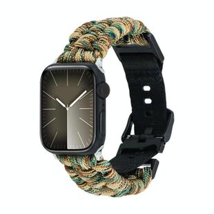 For Apple Watch Series 8 45mm Paracord Plain Braided Webbing Buckle Watch Band(Army Green Camouflage)