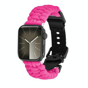 For Apple Watch SE 2022 40mm Paracord Plain Braided Webbing Buckle Watch Band(Rose Red)