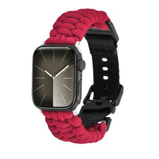 For Apple Watch SE 2022 44mm Paracord Plain Braided Webbing Buckle Watch Band(Red)
