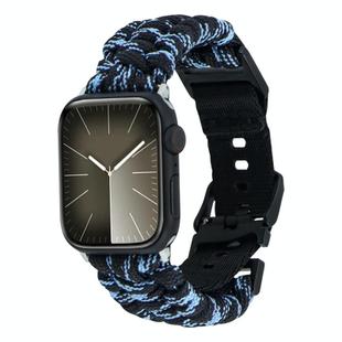 For Apple Watch SE 2022 44mm Paracord Plain Braided Webbing Buckle Watch Band(Black Blue)