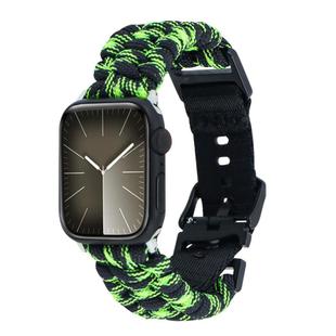 For Apple Watch Series 7 41mm Paracord Plain Braided Webbing Buckle Watch Band(Black Green)