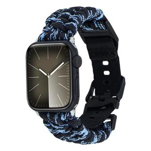 For Apple Watch Series 7 45mm Paracord Plain Braided Webbing Buckle Watch Band(Black Blue)