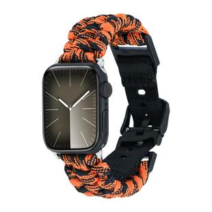 For Apple Watch Series 7 45mm Paracord Plain Braided Webbing Buckle Watch Band(Black Orange)