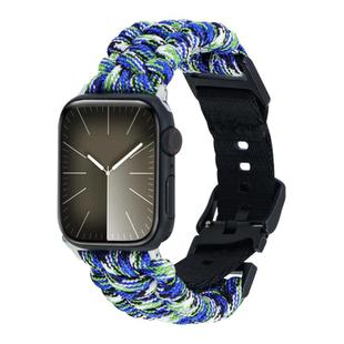 For Apple Watch Series 7 45mm Paracord Plain Braided Webbing Buckle Watch Band(Blue Green)