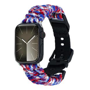 For Apple Watch SE 40mm Paracord Plain Braided Webbing Buckle Watch Band(Red White Blue)