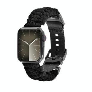 For Apple Watch SE 44mm Paracord Plain Braided Webbing Buckle Watch Band(Black)