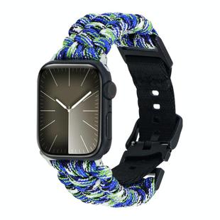 For Apple Watch Series 6 40mm Paracord Plain Braided Webbing Buckle Watch Band(Blue Green)
