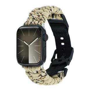 For Apple Watch Series 5 44mm Paracord Plain Braided Webbing Buckle Watch Band(Khaki Camouflage)