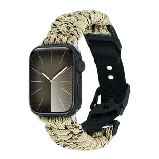 For Apple Watch Series 4 44mm Paracord Plain Braided Webbing Buckle Watch Band(Khaki Camouflage)