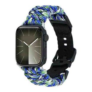 For Apple Watch Series 2 42mm Paracord Plain Braided Webbing Buckle Watch Band(Blue Green)