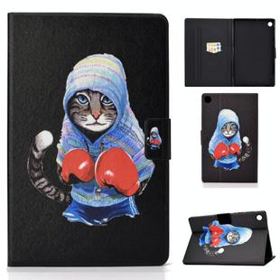 For Samsung Galaxy Tab A9 Electric Horizontal Flat Painted Leather Tablet Case(Boxing Cat)