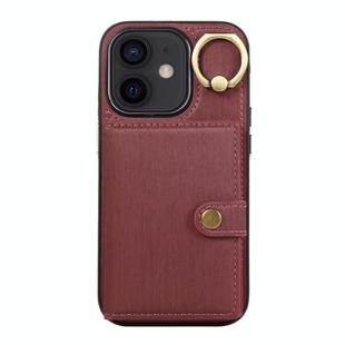 For iPhone 11 Brushed Texture Wallet Ring Holder Phone Case(Wine Red)