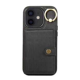 For iPhone 12 / 12 Pro Brushed Texture Wallet Ring Holder Phone Case(Black)