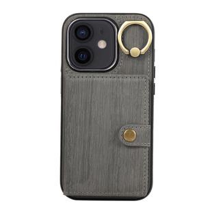 For iPhone 12 / 12 Pro Brushed Texture Wallet Ring Holder Phone Case(Grey)