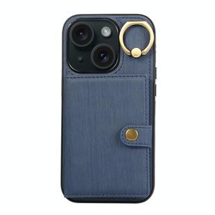 For iPhone 13 Brushed Texture Wallet Ring Holder Phone Case(Blue)