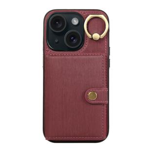 For iPhone 13 Brushed Texture Wallet Ring Holder Phone Case(Wine Red)