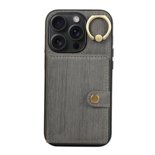 For iPhone 14 Pro Max Brushed Texture Wallet Ring Holder Phone Case(Grey)