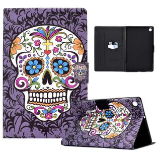 For Samsung Galaxy Tab A9 Electric Pressed Colored Drawing Leather Tablet Case(Skull)