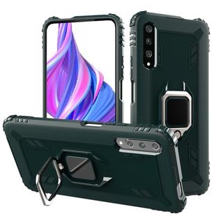 For Xiaomi Mi A3 / CC9e Carbon Fiber Protective Case with 360 Degree Rotating Ring Holder(Green)