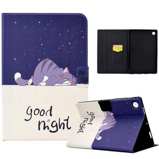 For Samsung Galaxy Tab A9+ Electric Pressed Colored Drawing Leather Tablet Case with Sleep / Wake-up Function(Lazy Cat)