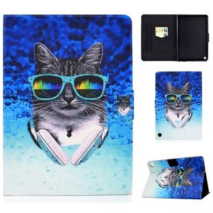 For Kindle Fire HD 8 (2020) TPU Electric Pressed Horizontal Flip Leather Case with Holder & Card Slot & Sleep / Wake-up Function(Headphone Cat)