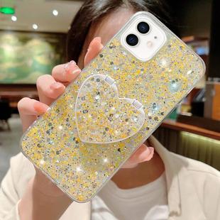 For iPhone 12 Starry Sequin Mirror Stand Epoxy TPU Phone Case(Yellow)