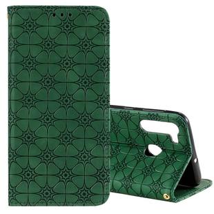 For Samsung Galaxy A21 Lucky Flowers Embossing Pattern Magnetic Horizontal Flip Leather Case with Holder & Card Slots(Dark Green)